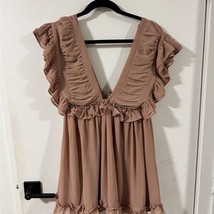 Elegant Ruffled Tan Dress
